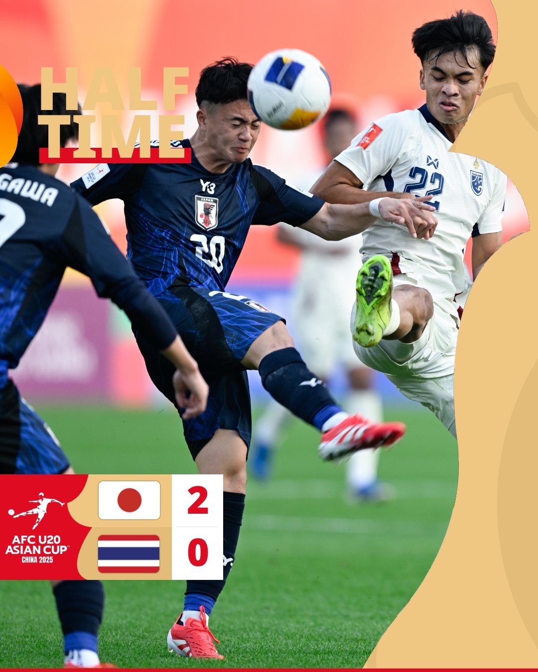  半場(chǎng)-日本U20 2-0領(lǐng)先泰國(guó)U20，石井久繼破門(mén)+中柱 泰國(guó)0射正