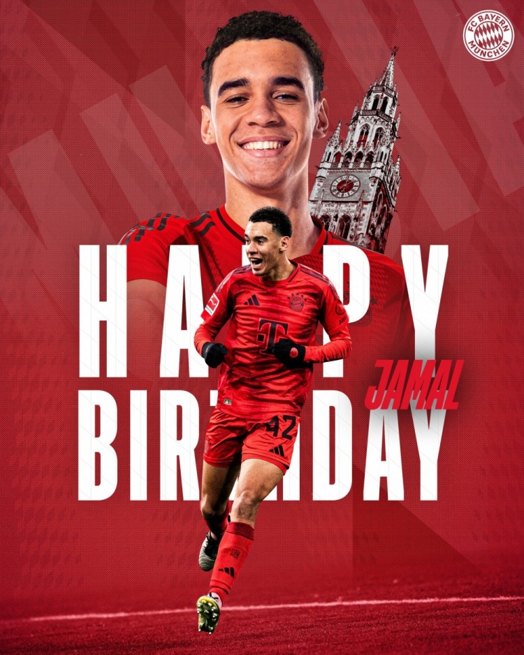 拜仁官方祝穆西亞拉22歲生日快樂，加盟至今出戰(zhàn)196次獲59球38助