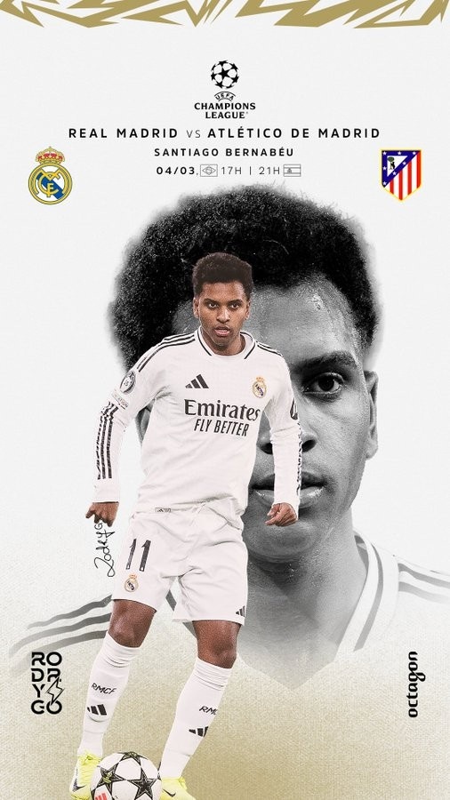  歐冠馬德里德比！羅德里戈曬個(gè)人海報(bào)：伯納烏見，HALA MADRID